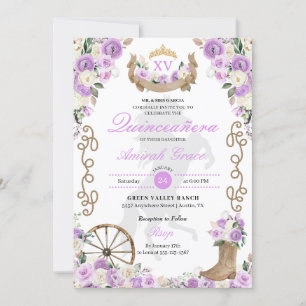 Inbjudan till Lilac Western Cowgirl Quinceañera