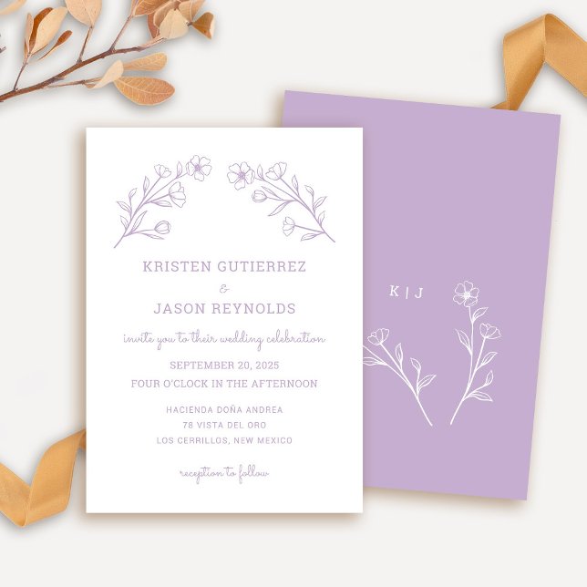 Inbjudan till Lilac Wildblombröllop (Wildflower Wedding Invitation in Lilac)