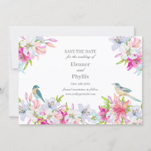 Inbjudan till Lilies Watercolor Bröllop spara datu