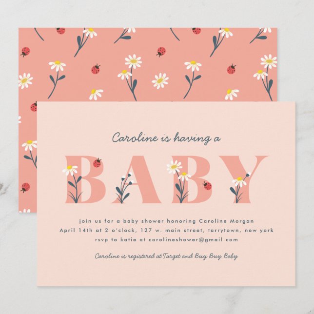 Inbjudan till lilla Dam Baby Shower (Fram/baksida)