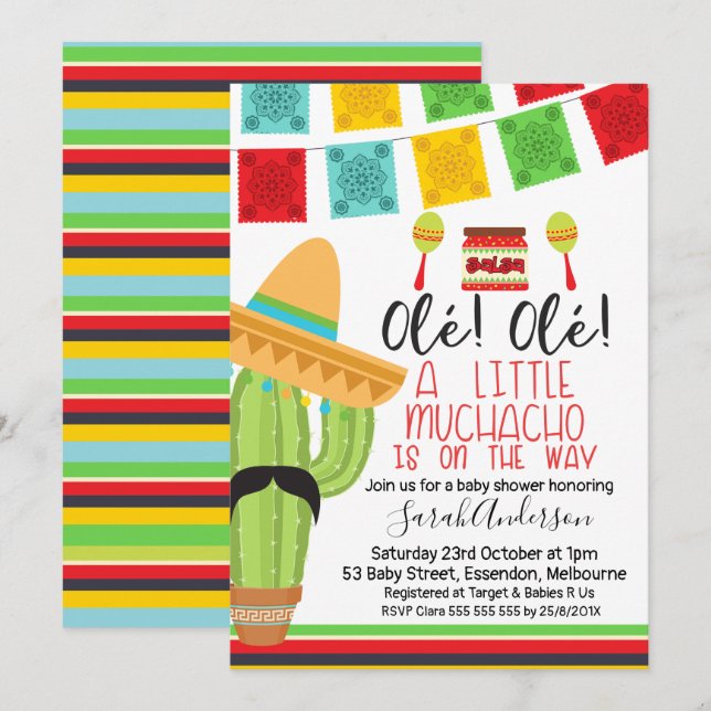 Inbjudan till lilla muchacho Fiesta Baby Shower (Fram/baksida)