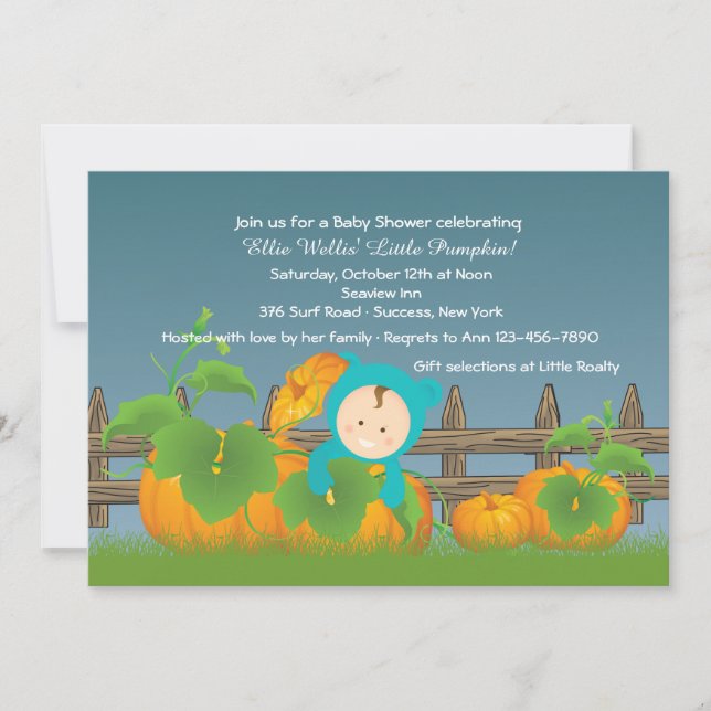 Inbjudan till lilla Pumpkin Boy Baby Shower (Framsida)
