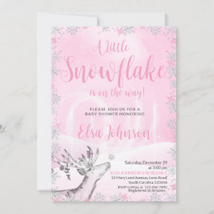 Inbjudan till lilla Rosa Snowflake Girl Baby Showe
