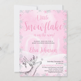 Inbjudan till lilla Rosa Snowflake Girl Baby Showe