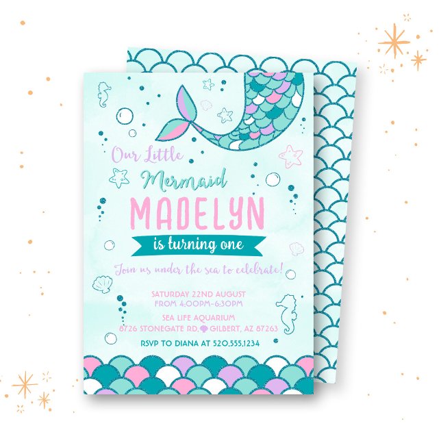 Inbjudan till lilla Sjöjungfrun på födelsedagen (Skapare uppladdad)