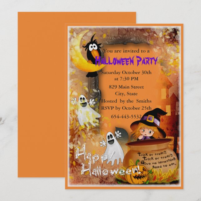 inbjudan till Lilla Witch och Ghost Party (Fram/baksida)