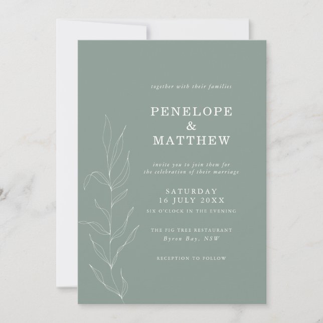 Inbjudan till Line Teckning Sage Foliage Wedding (Framsida)