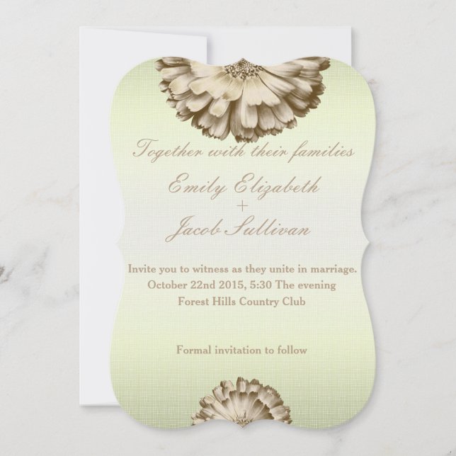 Inbjudan till Linen Daisy Lime Green Nature Weddin (Framsida)