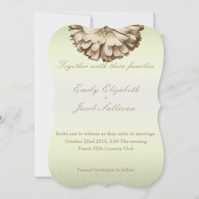 Inbjudan till Linen Daisy Lime Green Nature Weddin (Framsida)