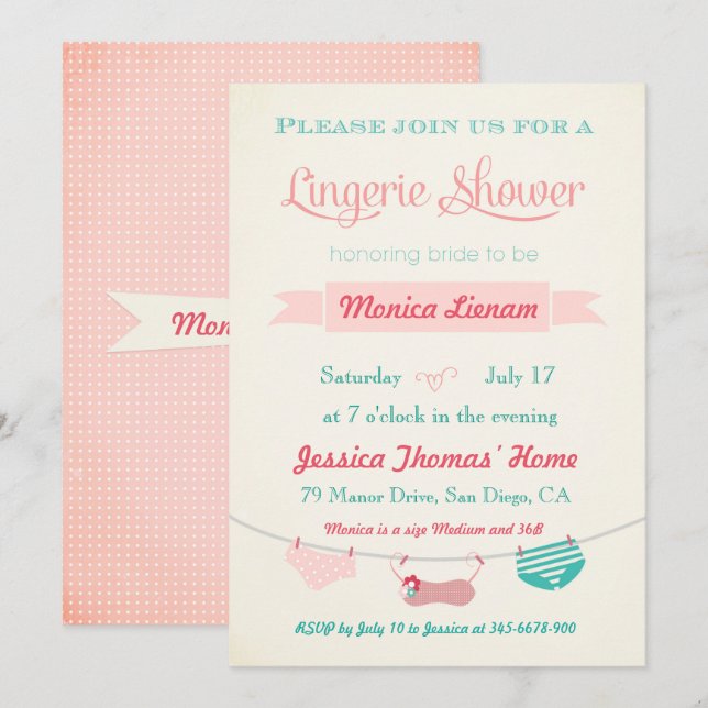 Inbjudan till Lingerie Shower (Fram/baksida)