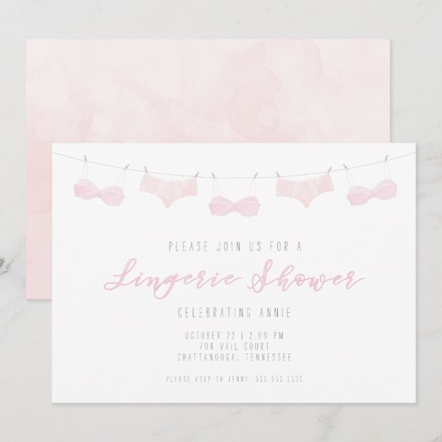 Inbjudan till Lingerie Shower - vattenfärg (Fram/baksida)