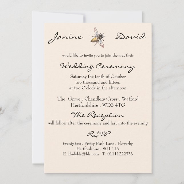 inbjudan till Little Bee Rustic Wedding (Framsida)