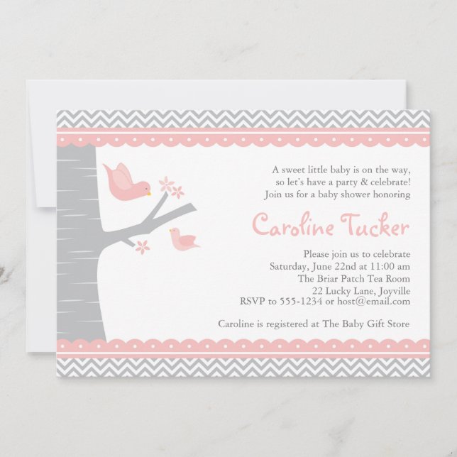 Inbjudan till Little Bird Baby Shower - Rosa och G (Framsida)