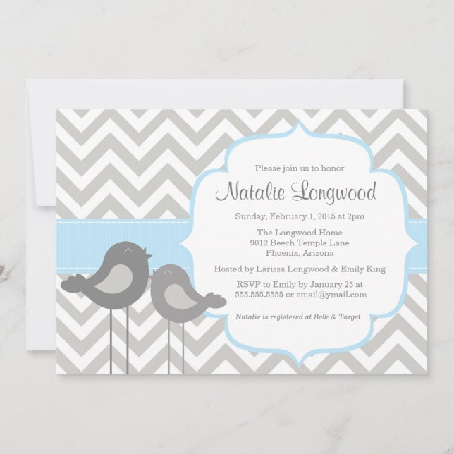 Inbjudan till Little Bird Chevron Baby Shower (Framsida)