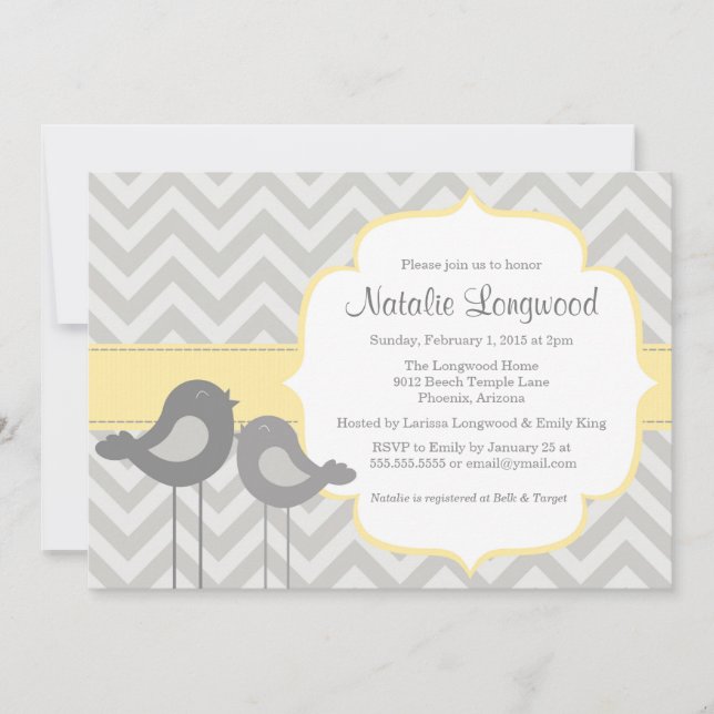 Inbjudan till Little Bird Chevron Baby Shower (Framsida)