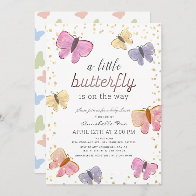 Inbjudan till Little Butterfly Baby Shower (Fram/baksida)