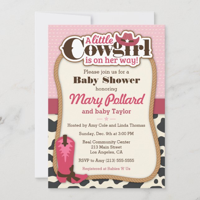 Inbjudan till Little Cowgirl Modern Girl Baby Show (Framsida)