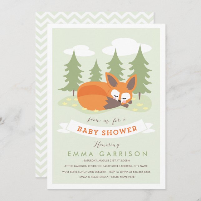 Inbjudan till Little Fox Baby Shower (Fram/baksida)