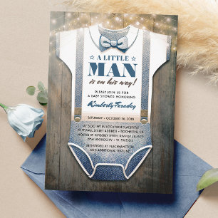 inbjudan till Little Man Baby Shower Rustic Land
