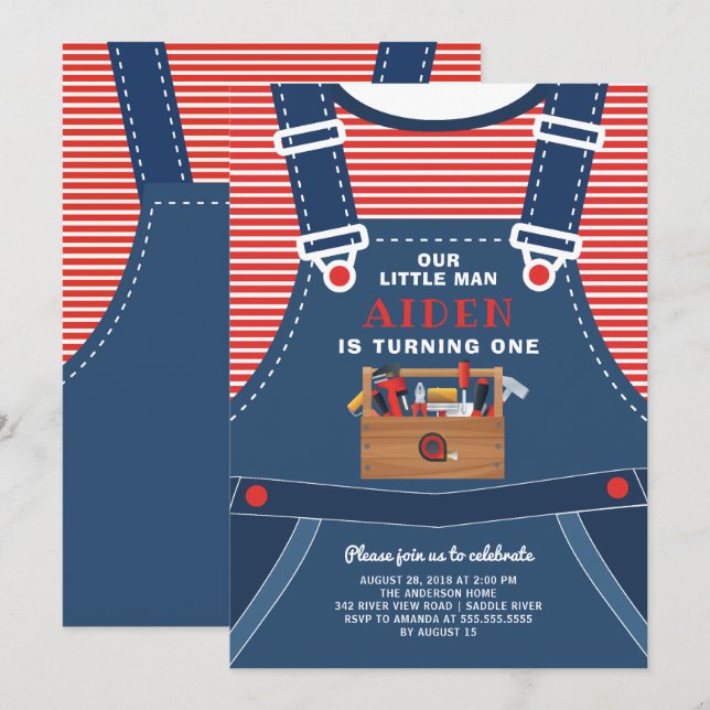 inbjudan till Little Man Boys Birthday (Fram/baksida)