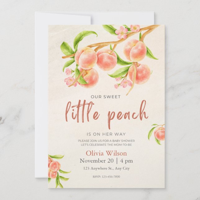 Inbjudan till Little Peach Baby Shower (Framsida)