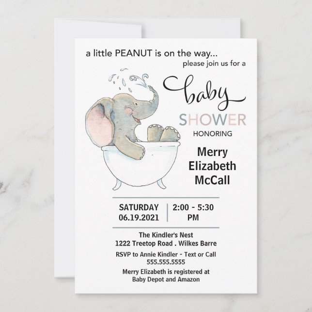 Inbjudan till Little Peanut Elephant Baby Shower (Framsida)