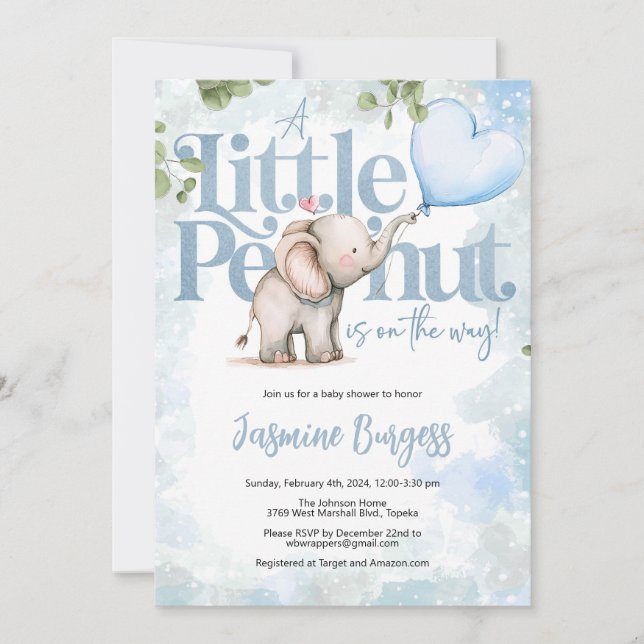 Inbjudan till Little Peanut Elephant Baby Shower (Framsida)