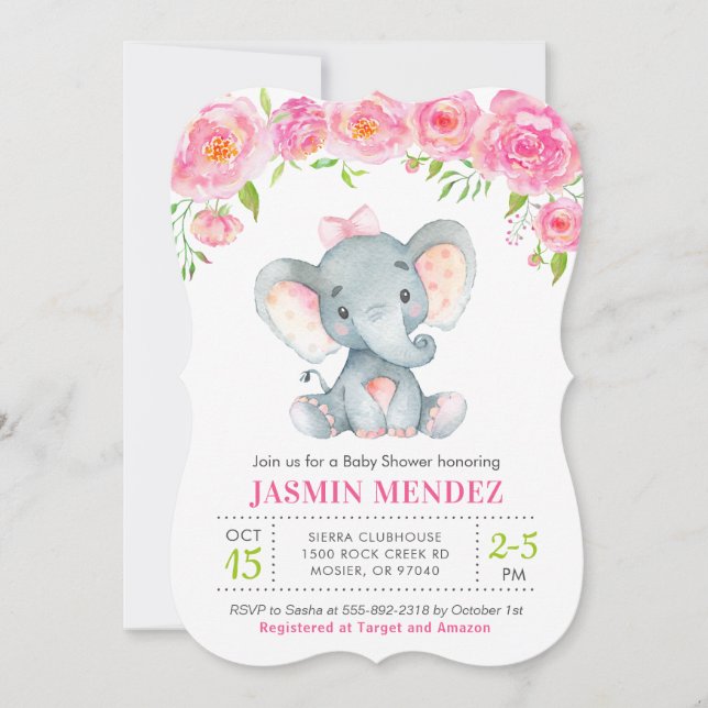 Inbjudan till Little Peanut Girl Elephant Baby Sho (Framsida)