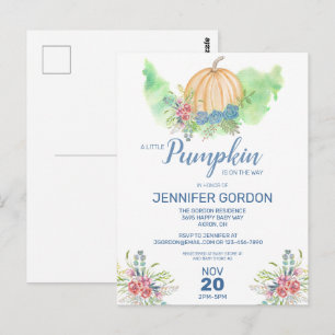 Inbjudan till Little Pumpkin Blue Blommigt Baby Sh
