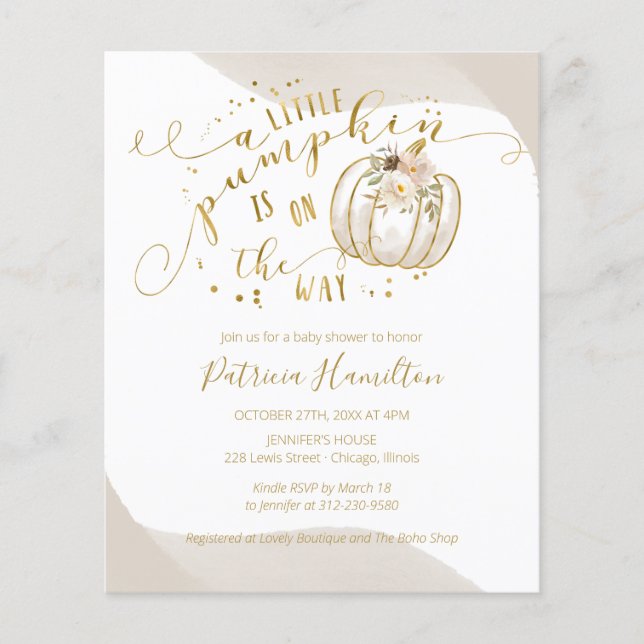 Inbjudan till Little Pumpkin Budget Baby Shower (Framsida)