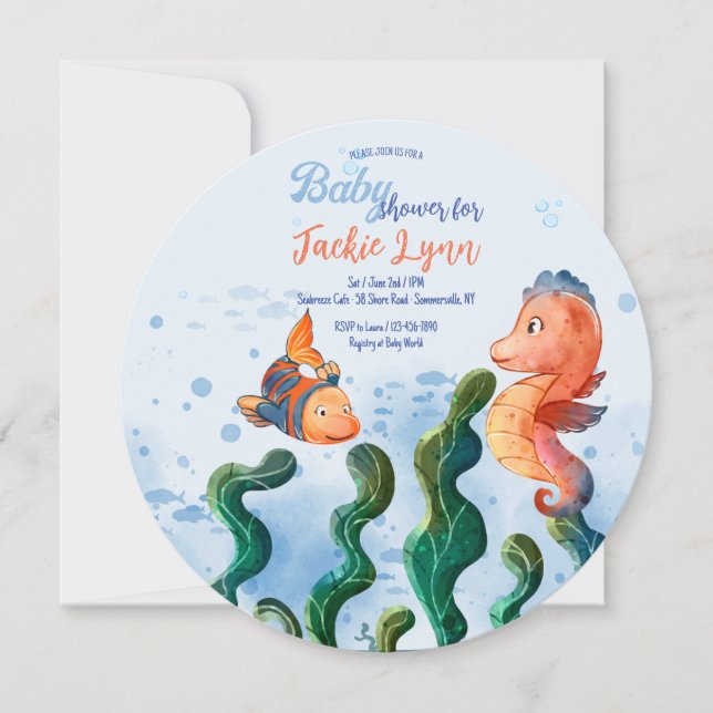 Inbjudan till Little Seahorse Baby Shower (Framsida)