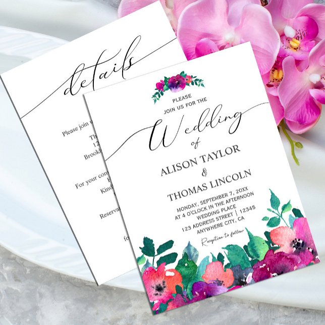 Inbjudan till ljusa och feta färgstarka Blommigtar (Bright & Bold Colorful Florals Invitation #brightpurple)