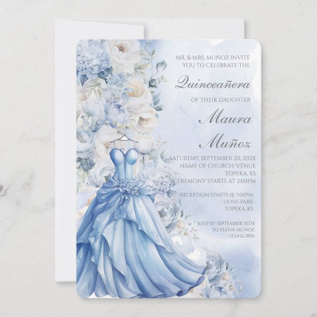 Inbjudan till ljusblå quinceañera (Framsida)