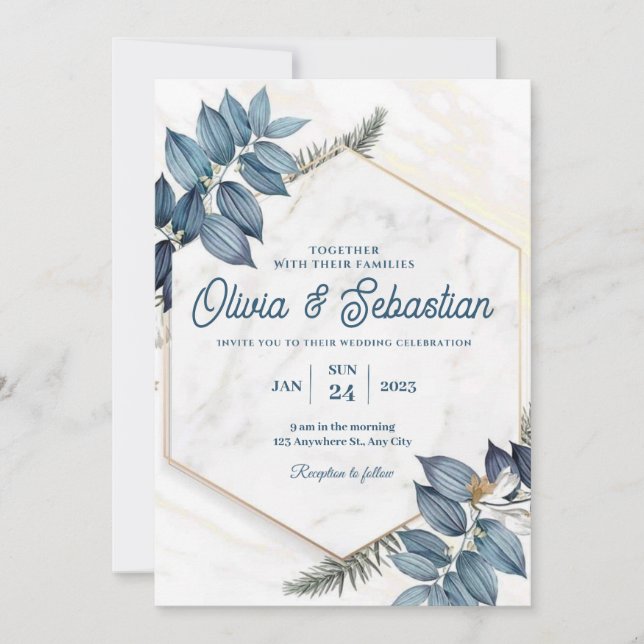 Inbjudan till ljusgrå Orange Aesthetic Wedding (Framsida)