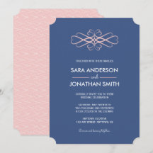 Inbjudan till ljust rosa och Denim Blue Wedding