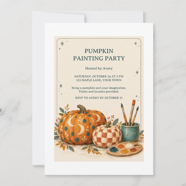 Inbjudan till ljusta pumpamålningsparty med Patch  (Framsida)