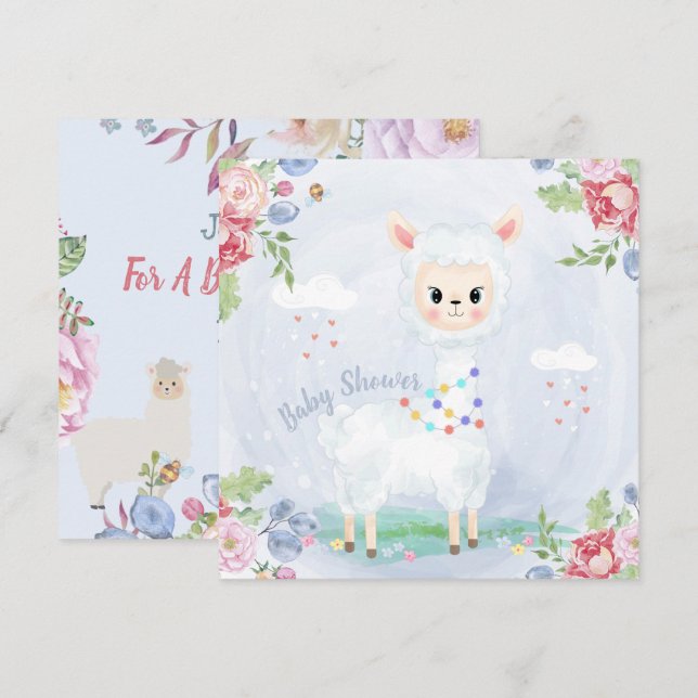 Inbjudan till Llama/Alpaca Baby Shower (Fram/baksida)