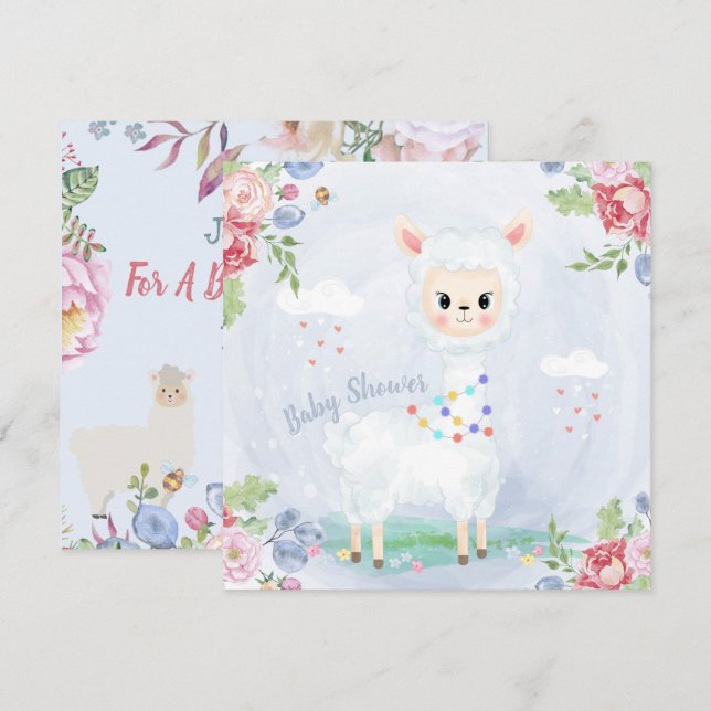 Inbjudan till Llama/Alpaca Baby Shower (Fram/baksida)