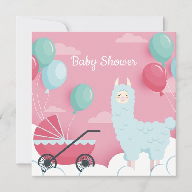 Inbjudan till Llama Baby Shower (Framsida)