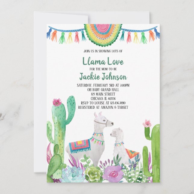 Inbjudan till Llama Baby Shower (Framsida)