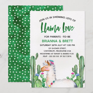 Inbjudan till Llama Cacus Watercolor Baby Shower