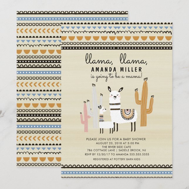 Inbjudan till Llama Mamma Baby Shower (Fram/baksida)