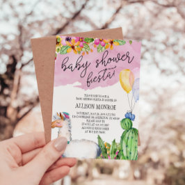Inbjudan till Llama och Cactus Baby Shower Fiesta