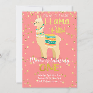 Inbjudan till Llama Roligt Guld och Rosa födelseda