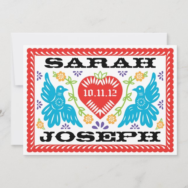 Inbjudan till love birds Papel Picado Wedding (Baksida)