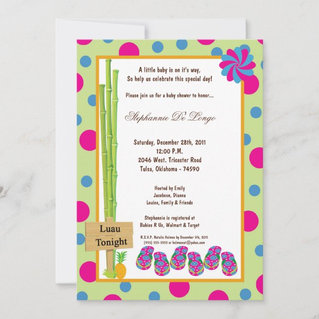 Inbjudan till Luau Baby Shower 5 x 7 (Framsida)