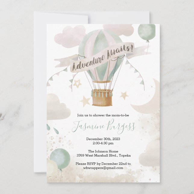 Inbjudan till luftballong Äventyr Baby Shower (Framsida)