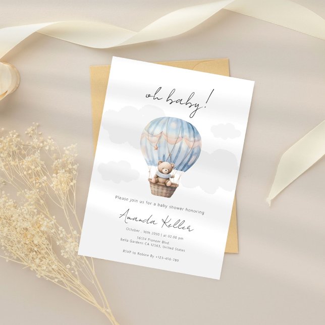 Inbjudan till luftballong Bear Baby Shower (Skapare uppladdad)