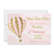 Inbjudan till luftballong i rosa och guld