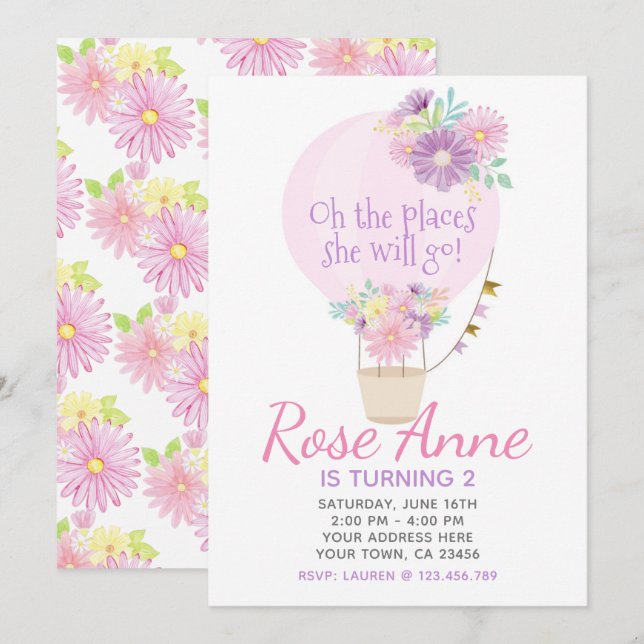 Inbjudan till luftballong på födelsedag (Fram/baksida)